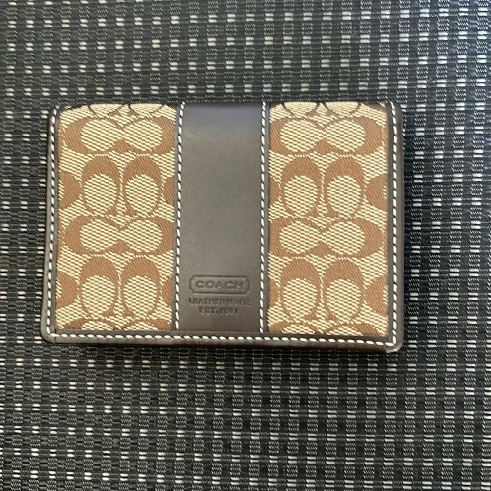 Coach brown leather and coated canvas bifold wallet for men NEW